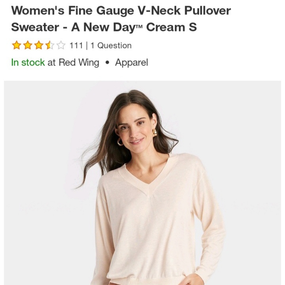 A New Day Women's Cream V-Neck Sweater